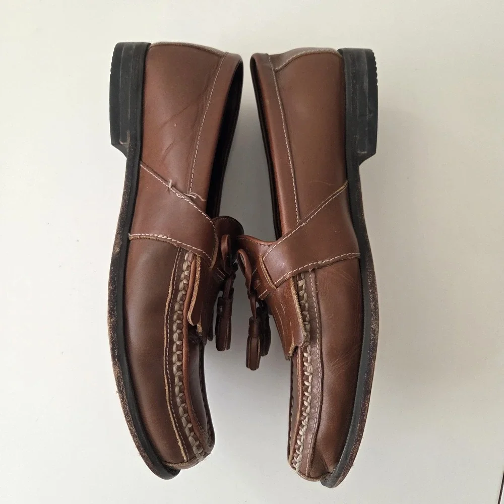 Johnston Murphy Mens 9.5‎ M Loafers Brown Leather Tassel Driving Shoes Casual